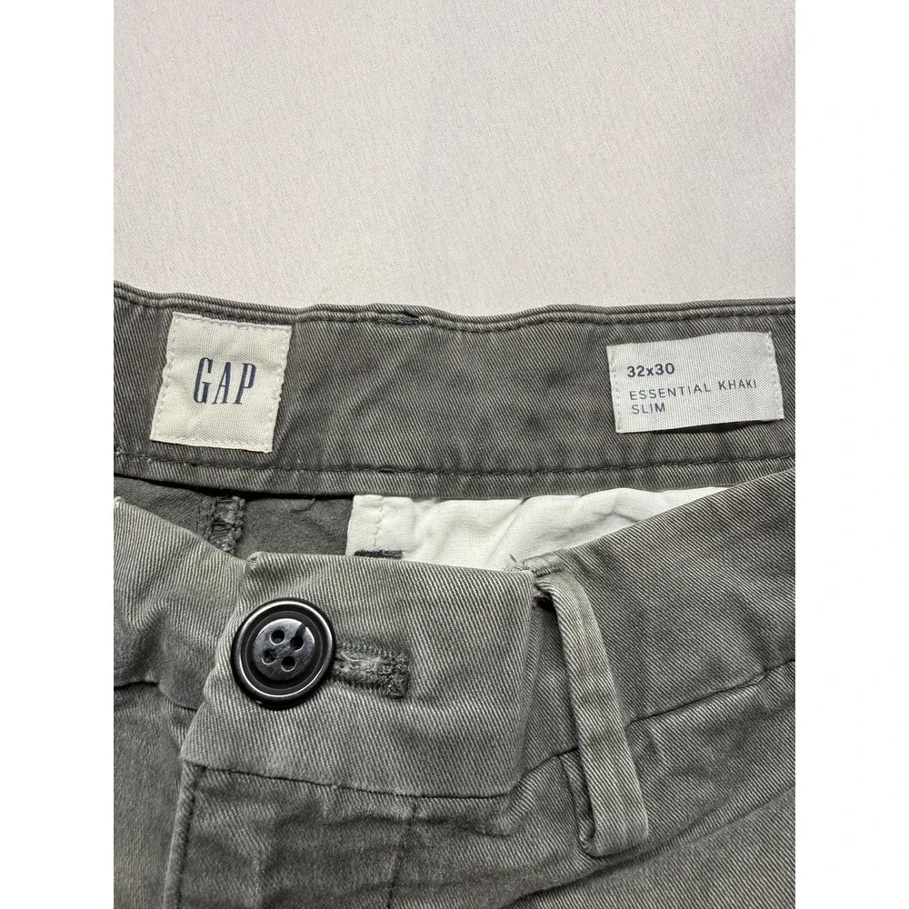Gap Essential Khaki Slim Fit Chino Pants Mens 32x27 Gray Cotton Straight Leg